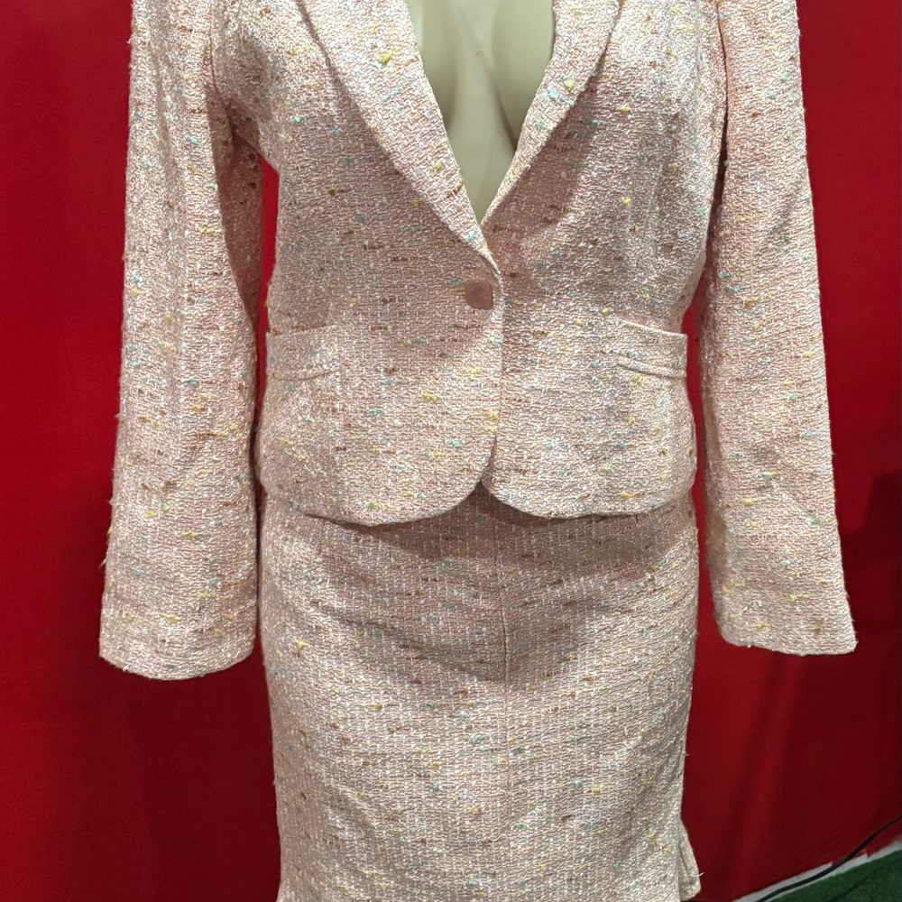 Sara Campbell Textured Pink Blazer and Skirt Set